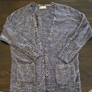 Pink Rose EUC Marled Blue Cardigan Sweater Pockets Duster Open Cardi M